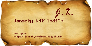 Janszky Kálmán névjegykártya